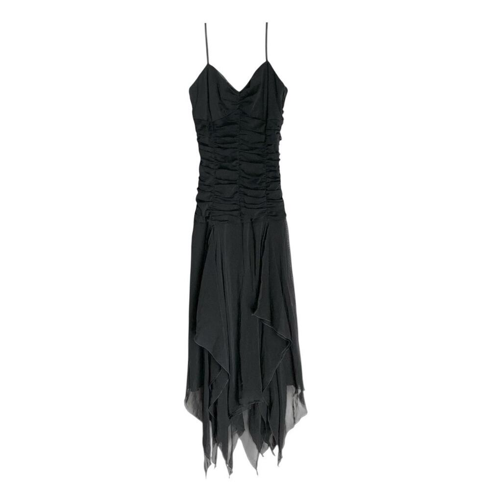 Vintage Sue Wong fairy goth vamp black asymmetrical ruched dress Size 8